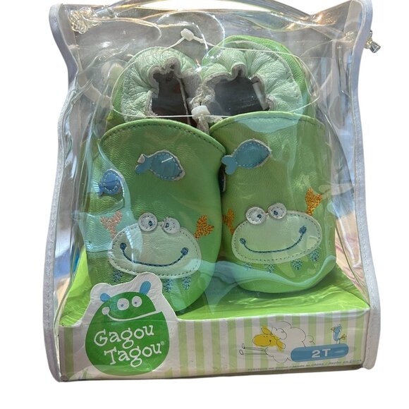 Gagou Tagou Baby Booties Slippers Size 2T Green Crab Fish NWT Whimsical Playful - Picture 2 of 4
